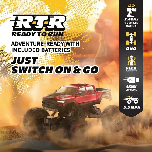 Miniatura 4 de Camioneta RC 4WD Heavy Metal RAM 1500 - Escala 1:14, cuerpo de metal estampado con licencia oficial, tracción total 4x4, control remoto de función