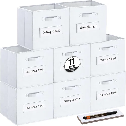 Miniatura 28 de Cubos de almacenamiento de tela (juego de 8) cubos de almacenamiento de 11 pulgadas, cubos de almacenamiento con 8 etiquetas, tarjetas de ventana