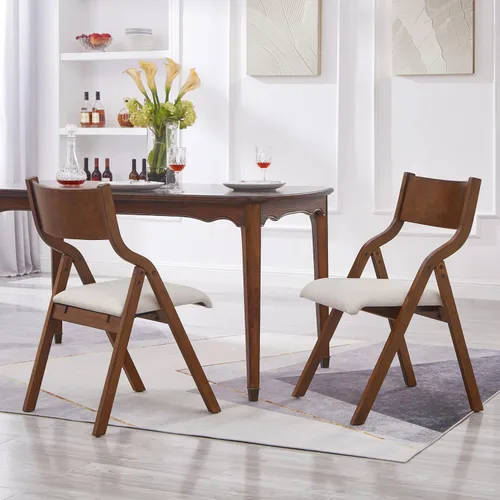 Ball & Cast Sillas modernas plegables tapizadas para cocina y comedor, juego de 2, nogal Nuez+gris pardo1
