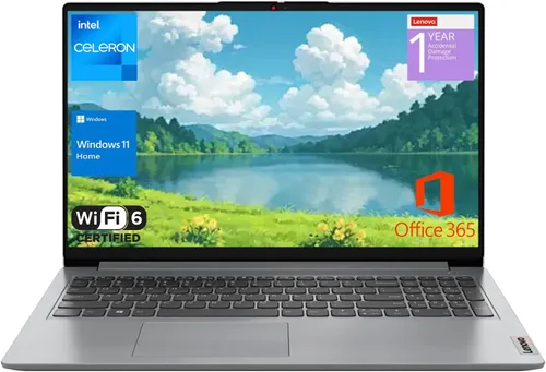Laptop Lenovo IdeaPad 1 Home, pantalla FHD de 15.6 pulgadas, procesador Intel Celeron de doble núcleo, 8 GB RAM, 256 GB de almacenamiento (128 GB