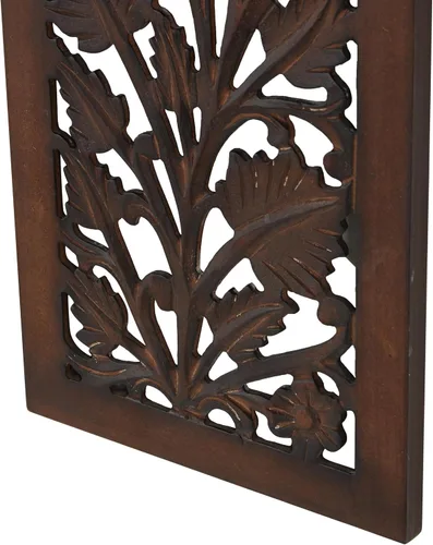 Miniatura 4 de Deco 79 Decoración de pared de madera floral hecha a mano para el hogar, escultura de pared de acanto tallada intrincadamente, arte de pared de 12 x