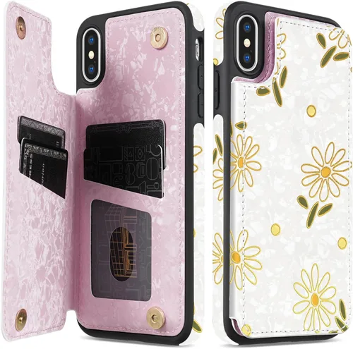 Miniatura 57 de NNH Funda tipo cartera compatible con iPhone Xs Max con bloqueo RFID, ranuras para tarjetas, folio de piel sintética, función atril, doble cierre