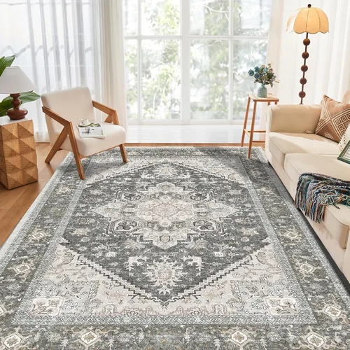 Miniatura 46 de OPPODREAM Alfombras suaves, pequeñas y lavables con parte trasera antideslizante, alfombra de cachemira sintética de pelo bajo, 2 x 3 pies, azul