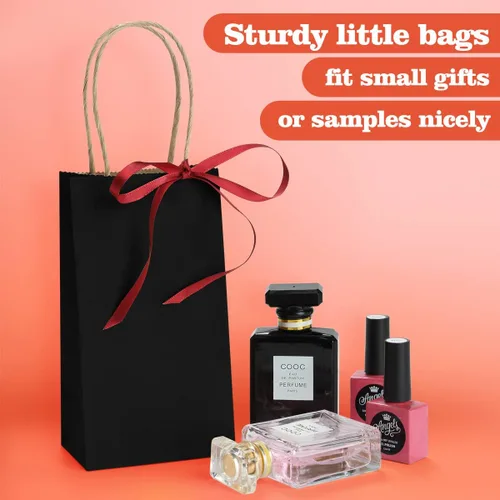 Miniatura 5 de Bolsas de regalo de papel kraft BagDream 100 unidades 3.5 x 2.4 x 6.7 pulgadas, pequeñas bolsas de regalo para fiestas con asas, bolsas de papel
