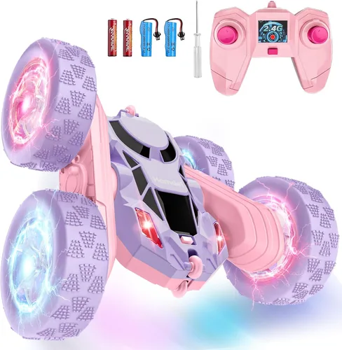 Miniatura 12 de Hamdol Coche de acrobacias a control remoto para niños de 6 a 12 años, auto de control remoto giratorio de 360° con luces LED, vehículo eléctrico