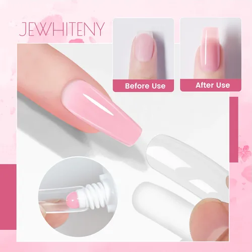 Miniatura 3 de JEWHITENY Set de uñas de gel de extensión de poligel transparente, blanco y rosa con capa base y capa superior para arte en dedos y manicura