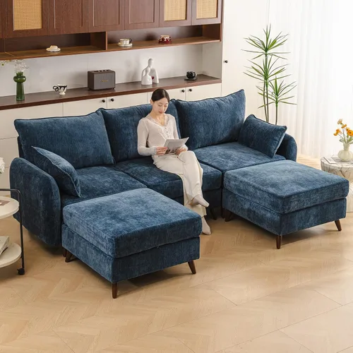Miniatura 68 de Rexulqo Sofá modular modular de 104 pulgadas con almacenamiento para todos los asientos, sofá grande en forma de L, cómodos sofás de nube con Azul