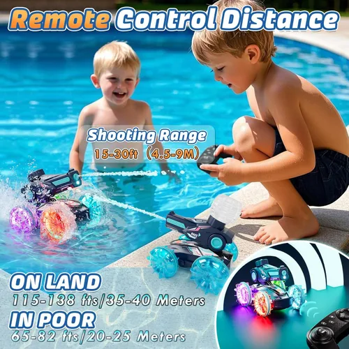 Miniatura 3 de Lehoo Castle Auto de control remoto anfibio, autos RC 4WD para niños de 8 a 12 años con pistola de agua, barco de control remoto para niños