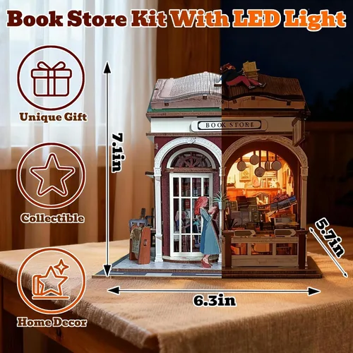 Miniatura 3 de Rompecabezas de madera 3D, kits de rincón de libros para adultos, kits de construcción de casas en miniatura, manualidades de madera