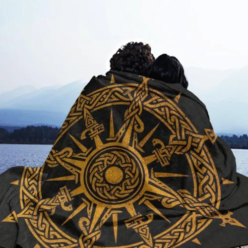 Miniatura 5 de Manta de franela para hombres y niños, compatible con diseño celta vikingo, brújula mágica rúnica Vegvisir en el círculo de runas nórdicas