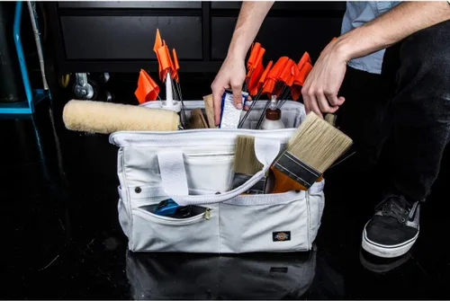 Miniatura 9 de Dickies Bolsa de trabajo de lona duradera de 16 pulgadas para pintores, carpinteros y constructores, cremallera resistente, asas reforzadas, Blanco
