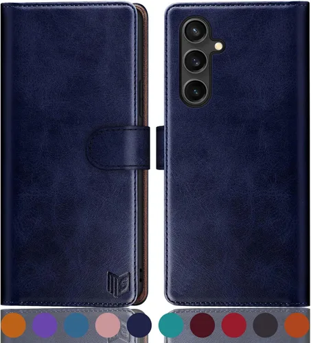 SUANPOT Funda tipo cartera para Samsung Galaxy S23 FE 【Bloqueo RFID】 Soporte para tarjetas de crédito, funda de piel sintética con tapa para Azul