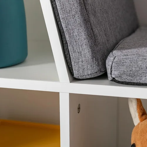 Miniatura 9 de HOMCOM Estantería infantil de 6 compartimentos con rincón de lectura y cojín, organizador de almacenamiento multiusos para dormitorio, sala de Gris