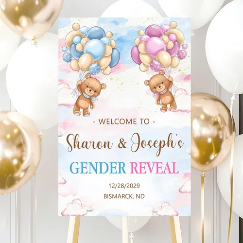 Miniatura 10 de Letrero de bienvenida personalizado de revelación de género con soporte, letrero de revelación de género para niño o niña, letreros de revelación