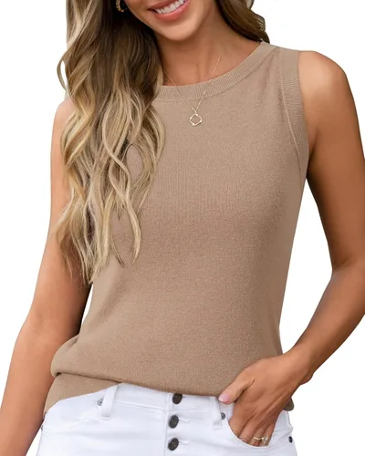 Miniatura 27 de Arach&Cloz Suéteres de mezcla de lana para mujer, no se transparentan, sin mangas, para todas las estaciones, para negocios, informal, 2025