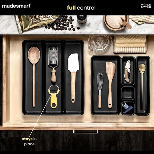 Miniatura 2 de madesmart Bandeja clásica de plástico con 3 compartimentos para cajones, bandeja de almacenamiento multiusos, organizador de cajones, carbón grande