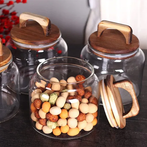 Miniatura 7 de SAIOOL Tarros de vidrio con tapa hermética [Juego de 4], recipientes de cocina, recipientes de almacenamiento de borosilicato, diseño retro, tarros