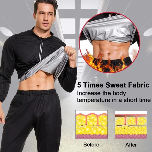 Miniatura 3 de NINGMI - Traje de sauna para hombre, chaqueta de sudor, camisa transpirable de manga larga, trajes de entrenamiento con cremallera, ejercicio