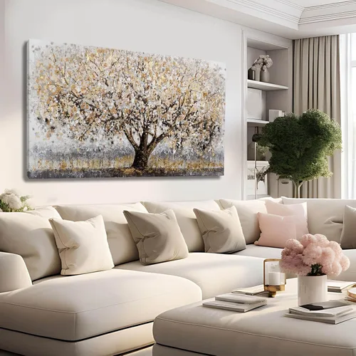 CHUDANHAO Arte abstracto de graffiti gris para pared, pintura de árbol grande, impresiones fotográficas doradas, arte moderno en lienzo para