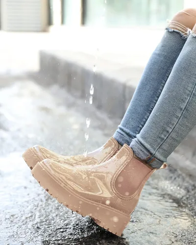 Miniatura 4 de Botas de lluvia con plataforma para mujer, botas Chelsea de charol impermeables, botas de punta redonda para mujer