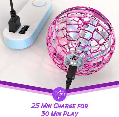Miniatura 7 de ATHLERIA Juguetes de bola de orbe volador rosa, drones operados a mano para niños, artilugios geniales iluminados con globo cósmico giratorio que