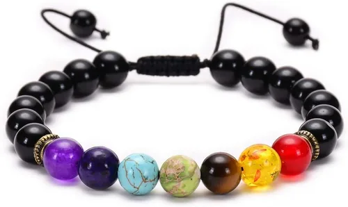 Brazalete GelConnie de piedras de lava, 7 chakras, 0.32 pulgadas, piedra natural, para curación, alivio del estrés, yoga, ansiedad, aromaterapia,
