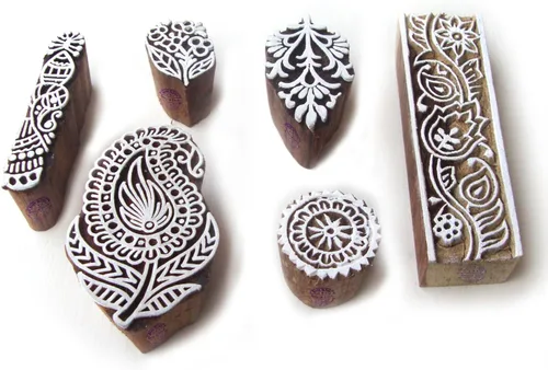 Miniatura 10 de Paisley y hojas diseños contemporáneos bloques de madera para impresión (juego de 5)