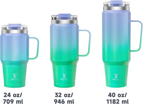 Miniatura 5 de Meoky - Vaso de 32 onzas con asa, taza de viaje de acero inoxidable con pajilla y tapa 2 en 1, taza de café con aislamiento al vacío, 100% a prueba