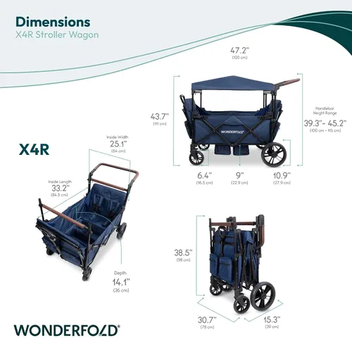 Miniatura 3 de WONDERFOLD X4R Rev Stroller Wagon (4 plazas) – Carro plegable con arnés de cinturón de seguridad de 5 puntos, asientos reclinables y espacios