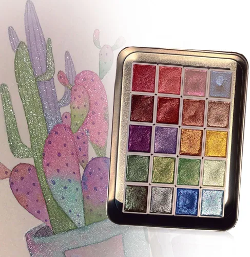 Miniatura 9 de Juego de pintura de acuarela de 12 colores, suministros de dibujo, juego de pinturas de acuarela metálicas brillantes, kit de pintura colorida