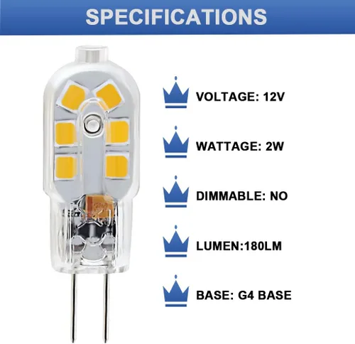 Miniatura 6 de Bombilla LED G4, reemplazo de bombilla halógena de 20 W, base de dos pines G4 de 2 W, AC/DC 12 voltios luz blanca diurna 6000 K, no regulable