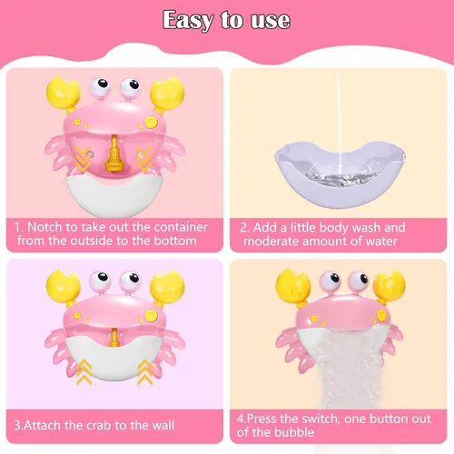 Miniatura 5 de Juguetes de baño de cangrejo para bebé, máquina de baño de burbujas de cangrejo, juguete de baño automático que sopla burbujas y reproduce canciones