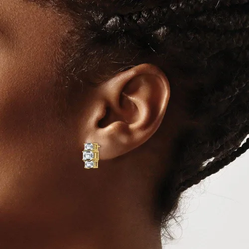 Miniatura 5 de Pendientes de tres piedras de oro amarillo de 14 k con corte esmeralda Moissanita (2,36 cttw.)