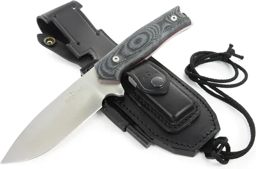 JEO-TEC Nº21 Bushcraft Survival Hunting Cuchillo táctico de hoja fija - BOHLER N690C Acero Inoxidable, Funda de Cuero Multiposicionada, Piedra BLACK
