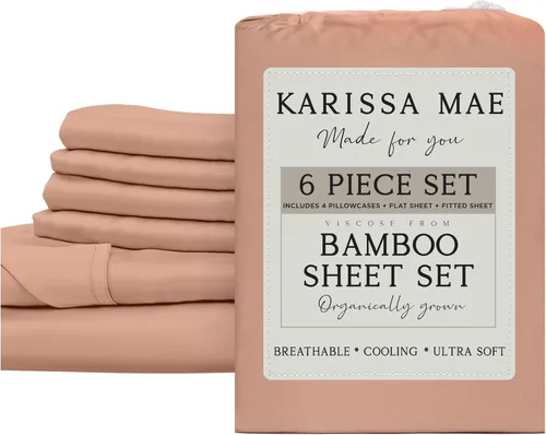 Miniatura 28 de KARISSA MAE Juego de sábanas tamaño individual de viscosa de bambú refrescante, 100% cultivadas orgánicamente, bolsillo profundo de 18 pulgadas