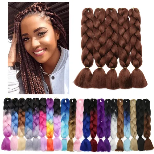 Miniatura 22 de Benehair Extensiones de cabello trenzado ombré de 24 pulgadas, 1 paquete de extensiones de cabello trenzado jumbo de alta temperatura, cabello