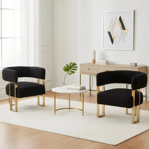 Miniatura 15 de Silla de acento barril para sala de estar con patas de metal dorado, silla lateral de terciopelo suave tapizada para dormitorio, sillón de lectura