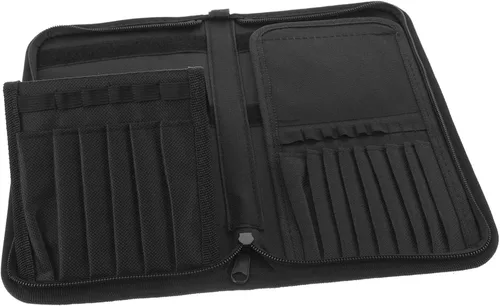 DOITOOL Elegante soporte para brochas de maquillaje de lona, organizador de 15 bolsillos para cosméticos ordenados, negro, 11.8 x 11.0 in
