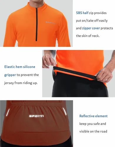 Miniatura 4 de Spotti Playera de mangas largas para ciclismo, para hombre. Remera para ciclismo, transpirable y de secado rápido.