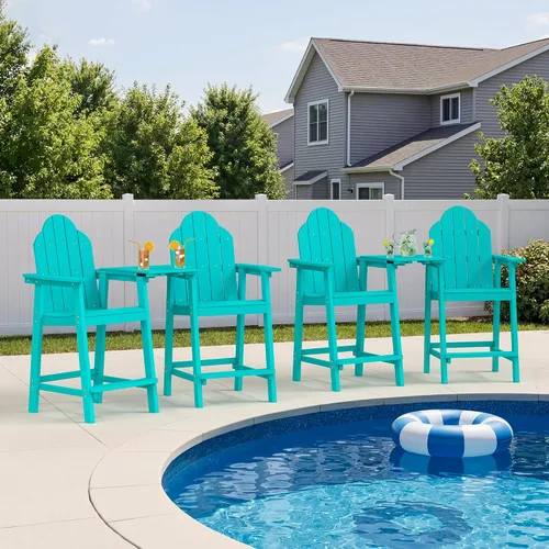 Miniatura 12 de LUE BONA Juego de 2 sillas altas Adirondack HDPS para todo tipo de clima, sillas de altura de barra con patas de aluminio, mesa desmontable