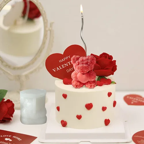 Miniatura 3 de Molde de vela con forma de oso de rosa, moldes de silicona para jabón de oso de amor, molde de resina epoxi para velas de bricolaje, fabricación