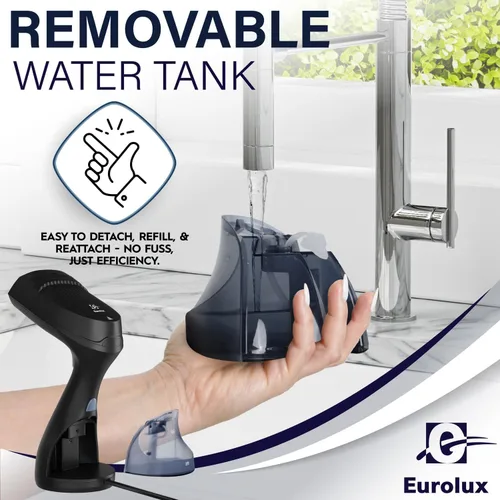 Miniatura 2 de Eurolux Vaporizador portátil para ropa, vaporizador portátil de viaje para ropa, tanque de agua desmontable, potente removedor de arrugas de tela