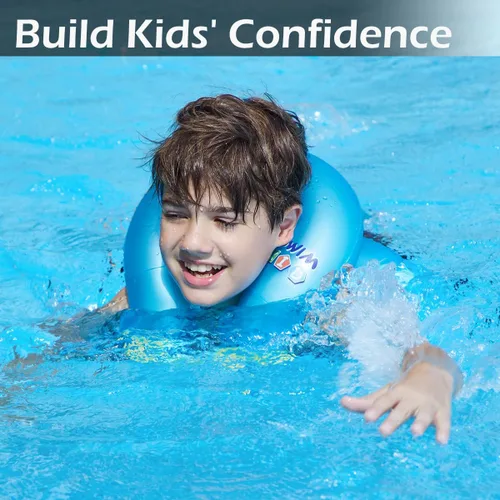Miniatura 2 de Floaties - Chaleco de natación para niños, flotadores inflables portátiles para piscina, anillo de natación con hebilla de seguridad ajustable, Azul