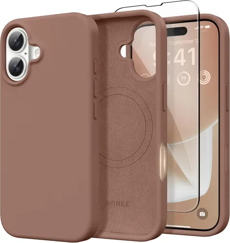 Miniatura 48 de GONEZ Funda de silicona para iPhone 14 Pro Max, compatible con MagSafe, con protector de pantalla + protector de lente de cámara, silicona líquida a