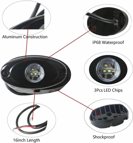 Miniatura 8 de Luz LED de 4 cápsulas para Jeep, ATV, SUV, todoterreno, coche, camión, barco, mapa, luces de carga, bajo la carrocería, luz LED de neón, Blanco
