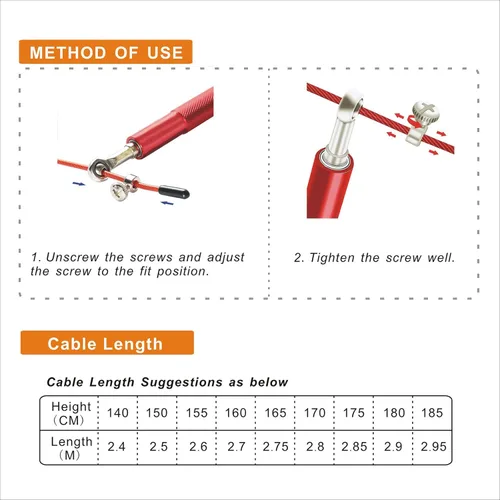 Miniatura 4 de Cuerda de Saltar de Velocidad - Bola de Rodamiento Giratoria 360° - Cuerda de acero recubierta ajustable - Mango anti-salto de aluminio - Rojo