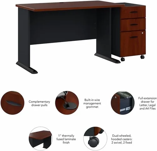 Miniatura 4 de Bush Business Furniture Series A Escritorio de 48 W con archivador móvil en Hansen Cherry y Galaxy
