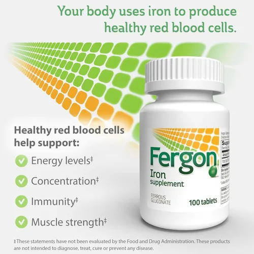 Miniatura 8 de Fergon Hierro de alta potencia altamente soluble y fácil de digerir, 27 mg de hierro, 100 tabletas