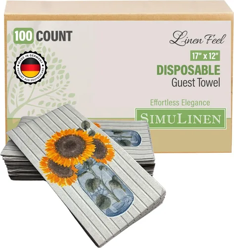 Miniatura 18 de SimuLinen Toallas de mano desechables de jardín azul con flores para baño, toallas para invitados de un solo uso con tacto de lino, papel de seda