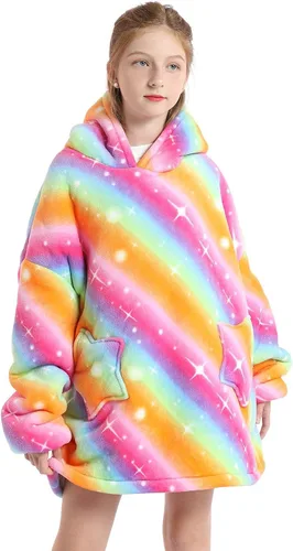 Miniatura 12 de JAMBHALA Manta de gran tamaño con capucha para niños, sudadera con capucha de franela cálida y esponjosa con bolsillos para niños y adolescentes